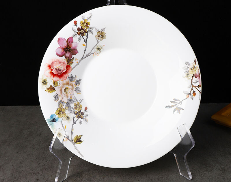 Wholesale home tableware opal plates set of 12 pieces with flower decor