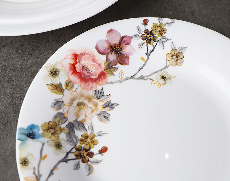 Wholesale home tableware opal plates set of 12 pieces with flower decor