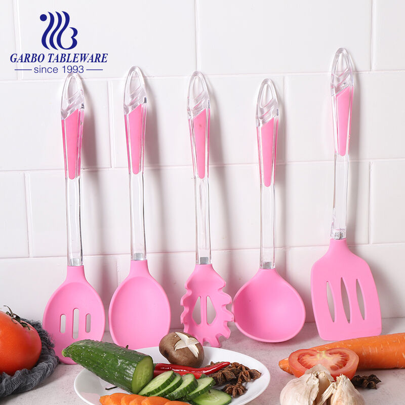 Garbo 5pcs set pink color kitchen silicone utensils