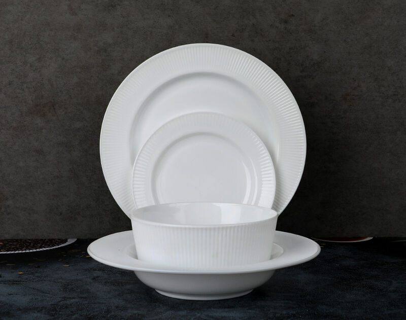 Modern stylish home kitchen white opal tableware plates and bowls