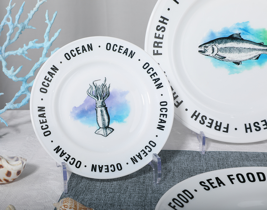 Garbo factory price ocean design 16pcs set opal glasses dinnerware