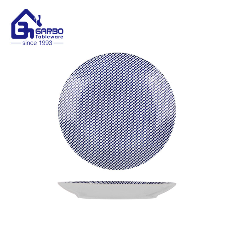 7.68inch ceramic plate with underglaze dots decal for wholesale