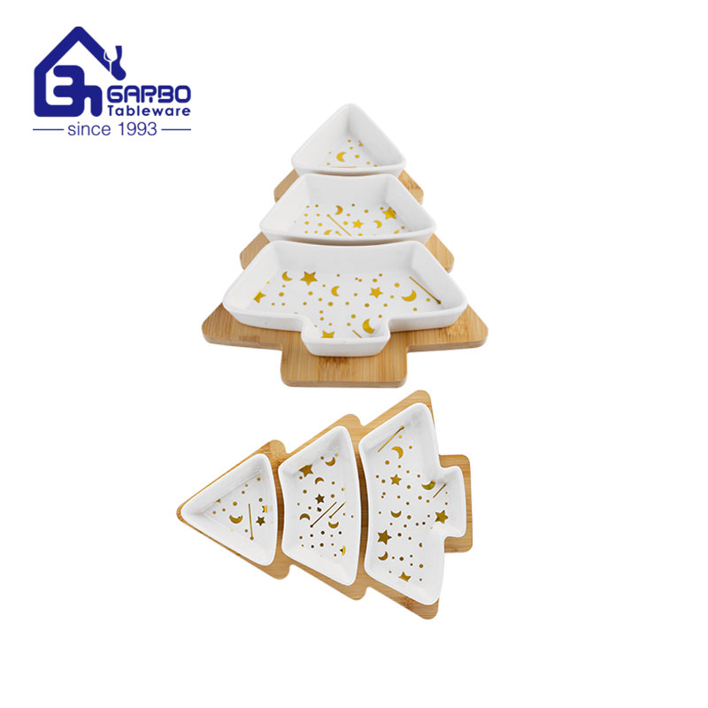 Golden decorative Small Snack Bowls Christmas Tree Shaped Ceramic Plate Household Irregular Dessert Plate Fruit Plate Breakfast Plate Dried Fruit Plate Set Plate Seasoning Dish