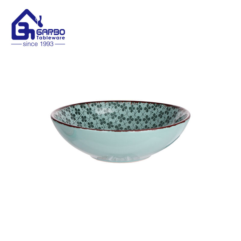 7 inch green glazed surface soup bowl 