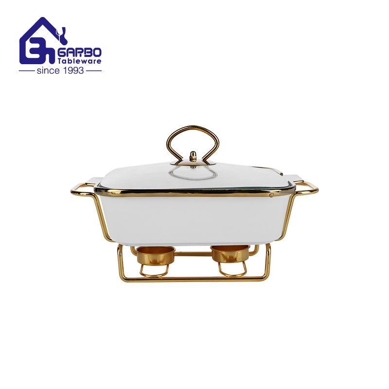 8 inch rectangular electroplating ceramic casserole with lid made in China