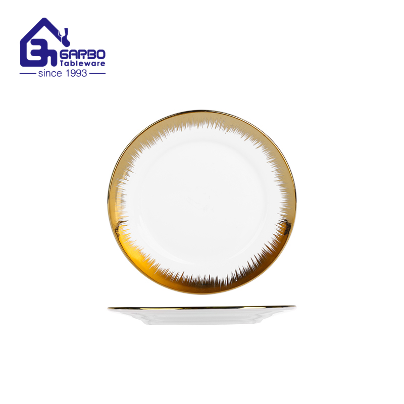 8 inch dessert porcelain plate with gold electroplating