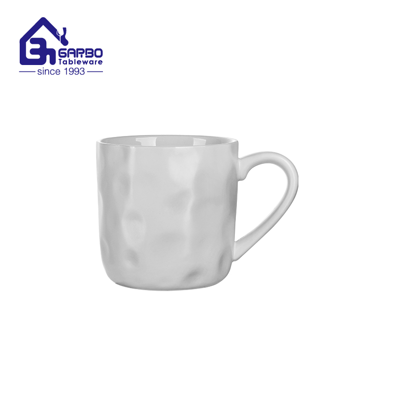 380ml gray color reinforced porcelain mug with embossed design