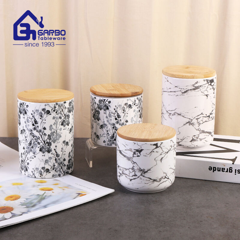 Porcelain Storage Jars with Bamboo Lids from Garbo International