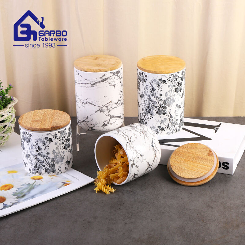 Porcelain Storage Jars with Bamboo Lids from Garbo International