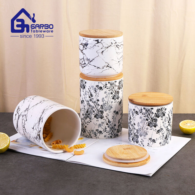 Porcelain Storage Jars with Bamboo Lids from Garbo International