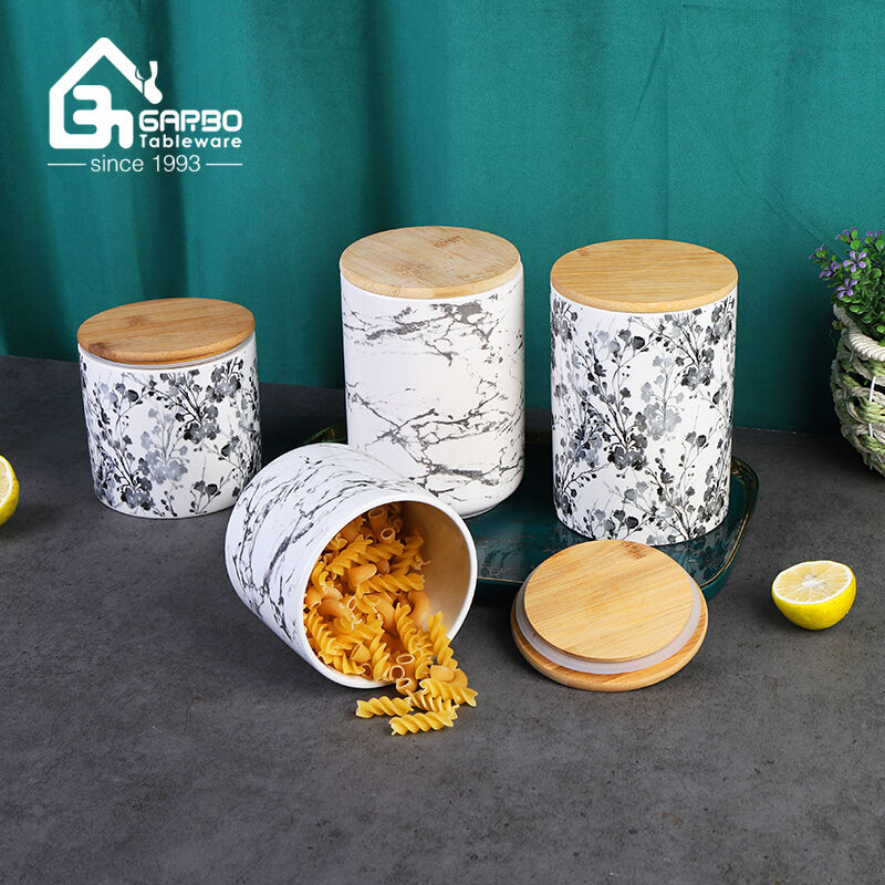 Porcelain Storage Jars with Bamboo Lids from Garbo International