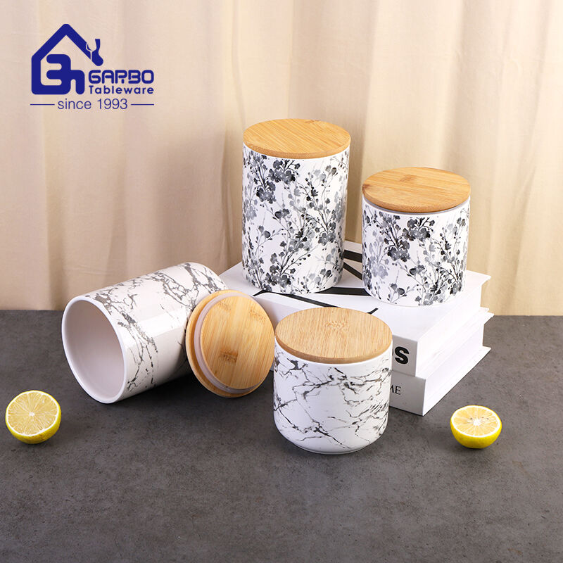 Porcelain Storage Jars with Bamboo Lids from Garbo International