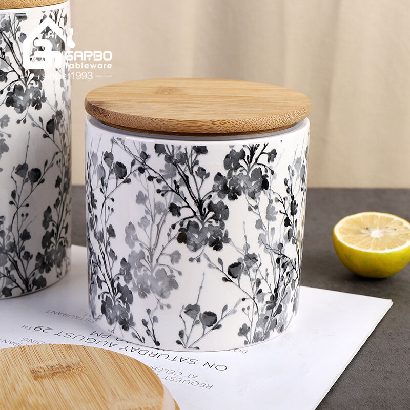 Porcelain Storage Jars with Bamboo Lids from Garbo International