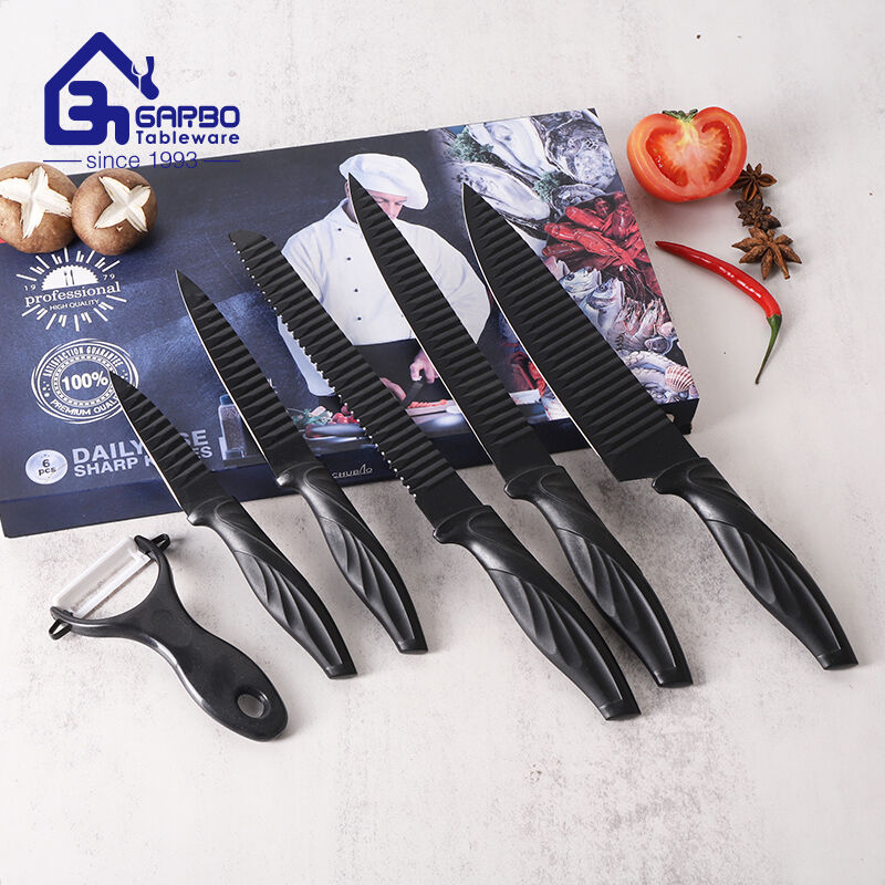 Stainless Steel Black Blade Spray Non-stick Paint 6 pieces Kitchen Knife Set