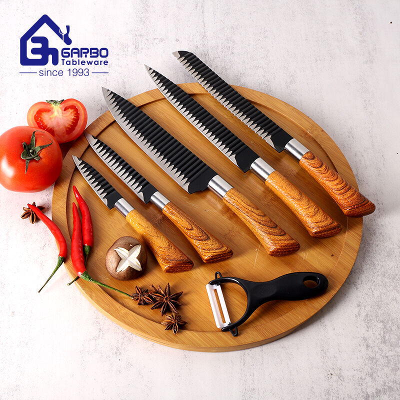 Factory Wholesale Professional Chef Knife Set 6 Piece Customized Spary Wooden Kitchen Knife Set