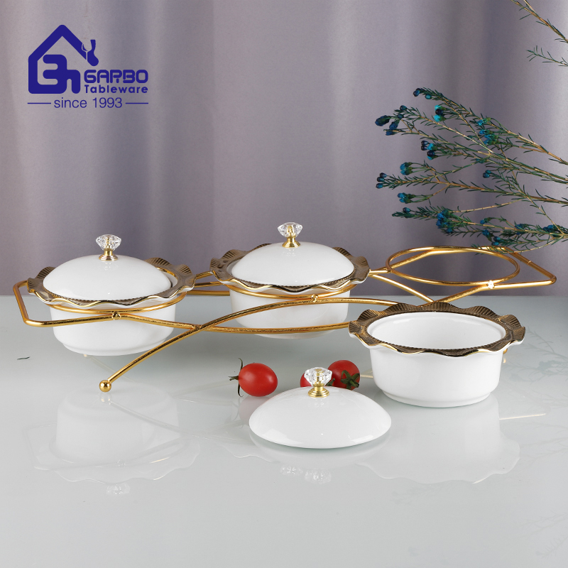 3PCS luxury flower gold edge porcelain bowl set