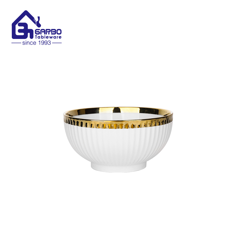 6 inch Simple line design sublimation porcelain bowl with gold edge