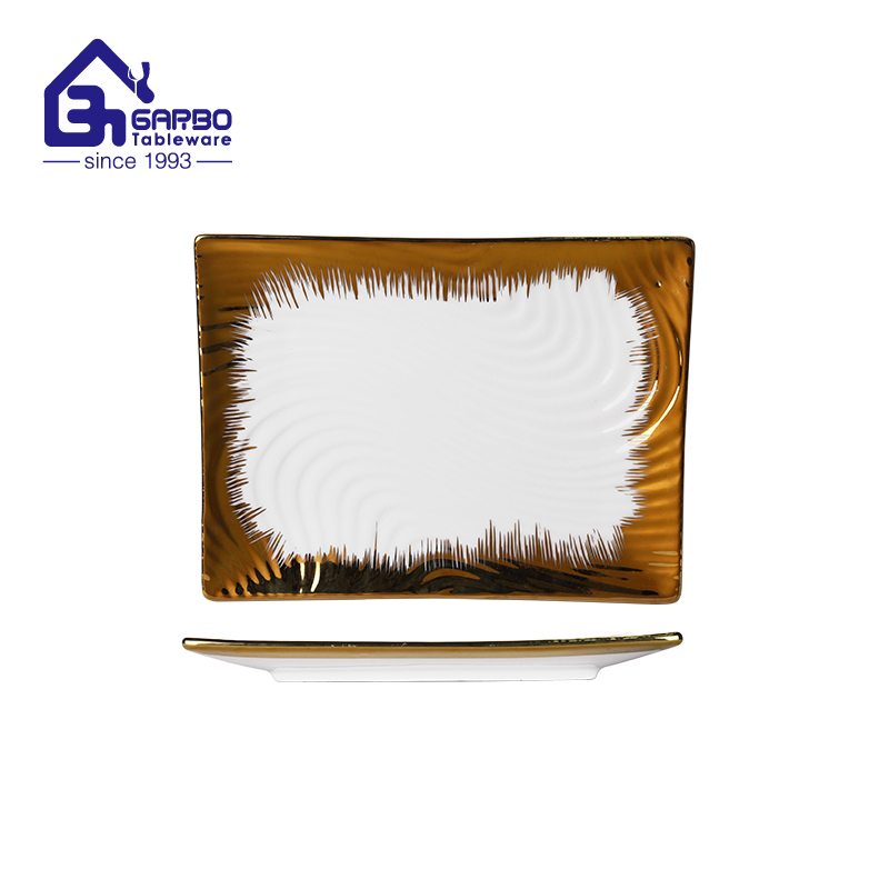 Manufacturer in China electroplating gold edge 8.5inch square porcelain plate