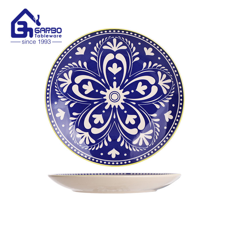 8 inch blue printing ceramic plate 