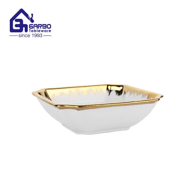 8.5 inch square porcelain bowl with golden plating 