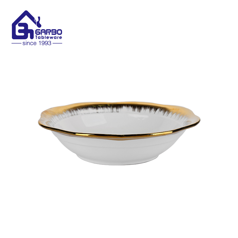 9 inch porcelain soup bowl with gold plating rim 