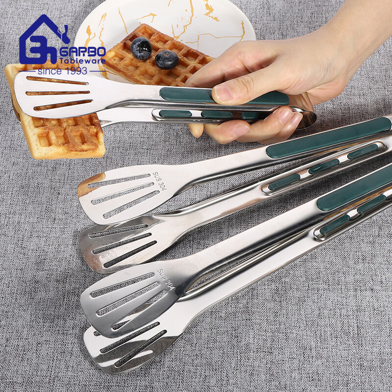 stainless steel food tong with silicone handle