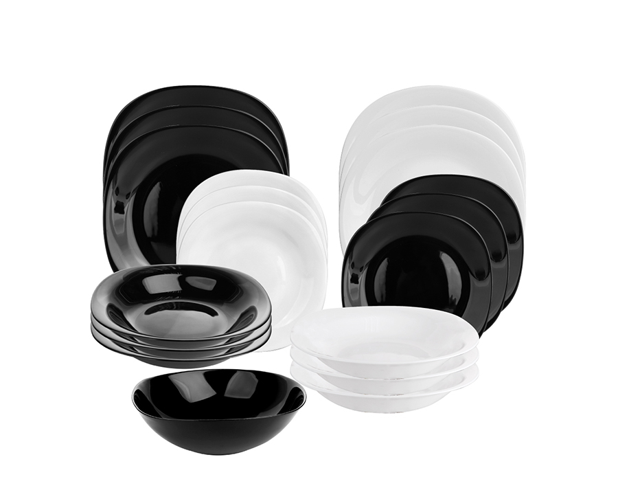 suqare white and black opal dinnerware set 19 pieces for home