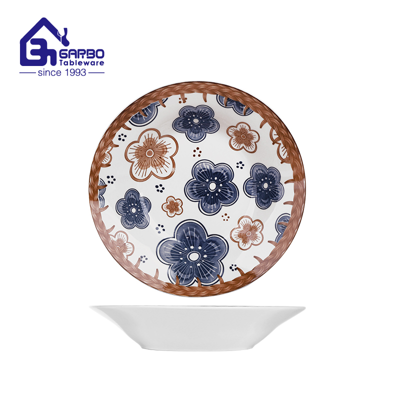 8 inch stoneware ceramic plate with a decorative floral pattern