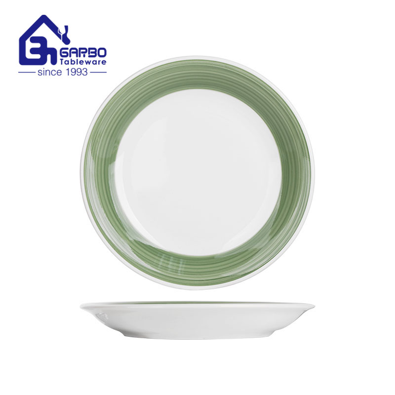 Hand painted green band ceramic side plate 7.5 inch dessert dish for kitchen wholesale