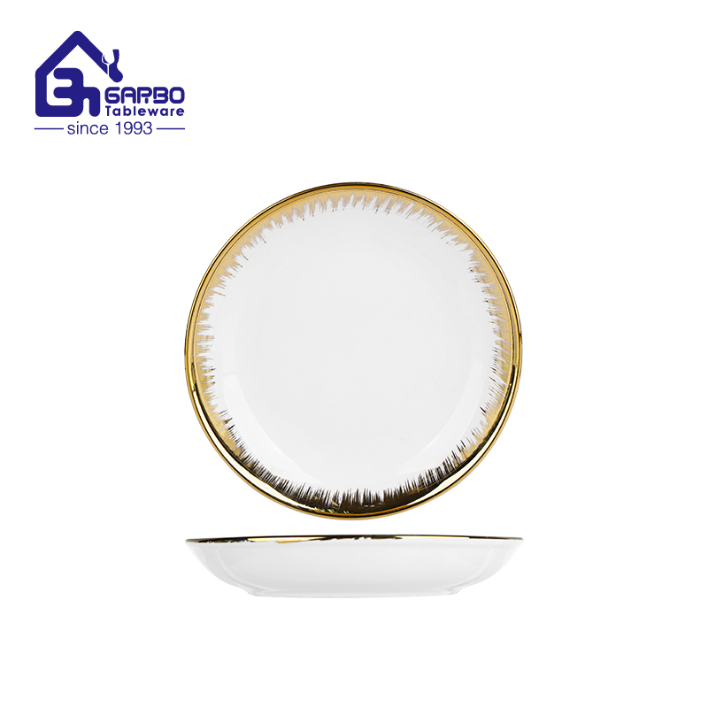 Table top electroplated gold porcelain deep plate for serving