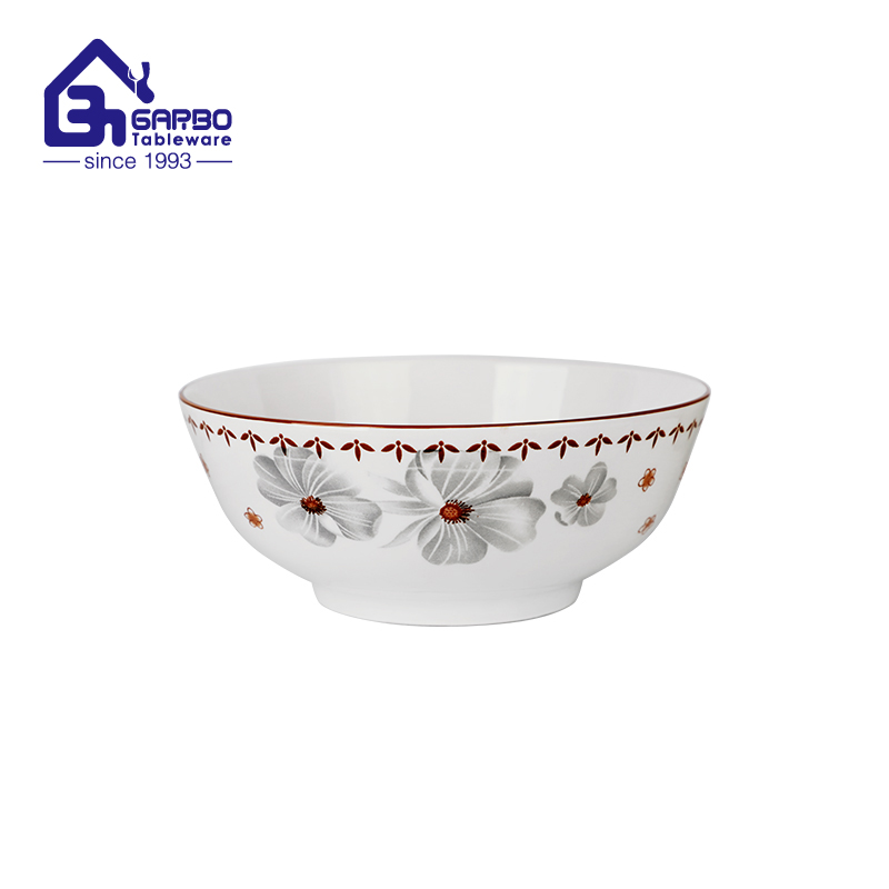 8.27 inch beautifully designed porcelain bowl with large gray flowers printing factory from China