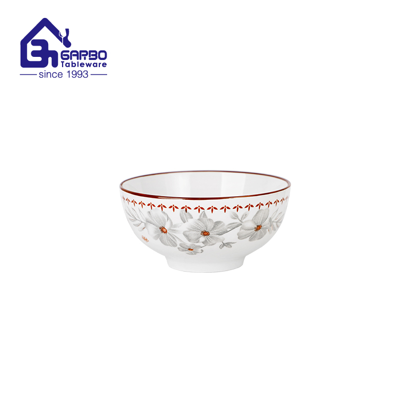 4.5 inch gray flower printing porcelain cereal bowl 