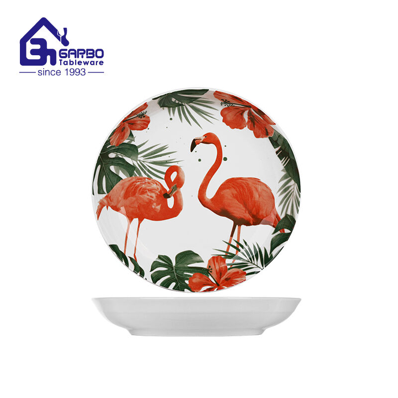 8 inch Flamingo printing design food plate stoneware 