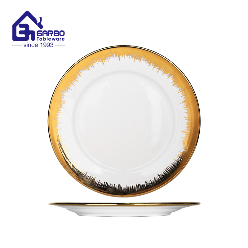 Round gold edge 10.5 inch ceramic dinner plate for wholesale