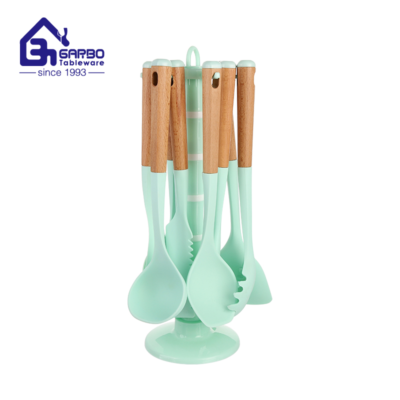 Buy 7pcs silicone kitchen utensils cooking sets with wooden handle