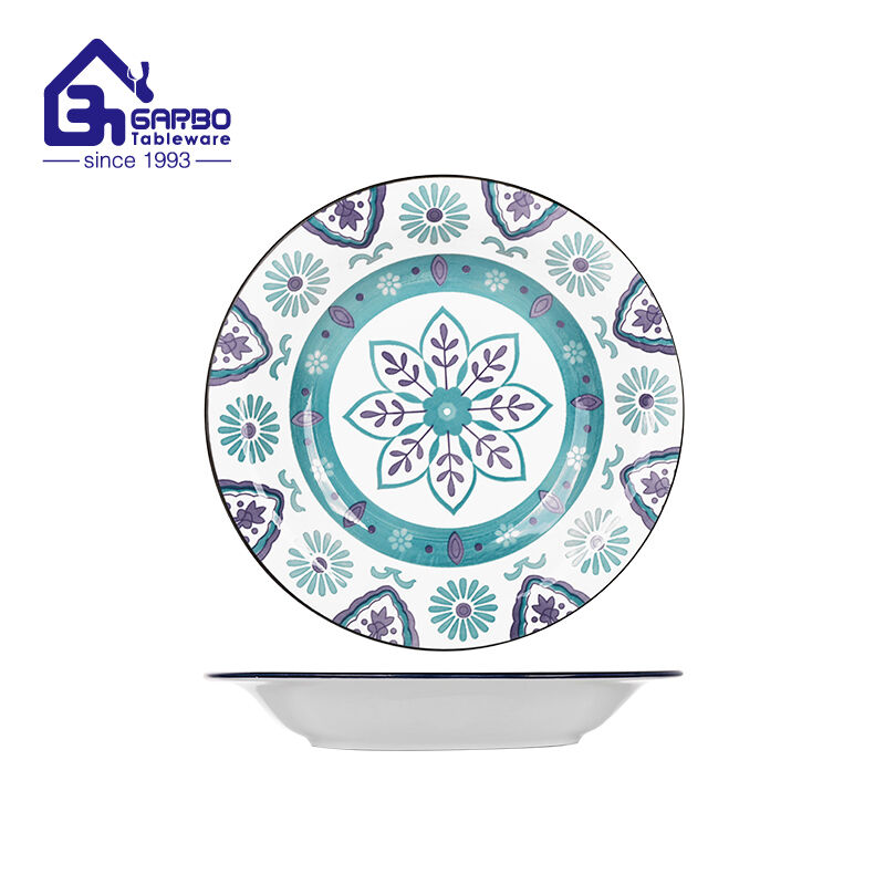 9 inch under-glazed printing ceramic deep plate for soup