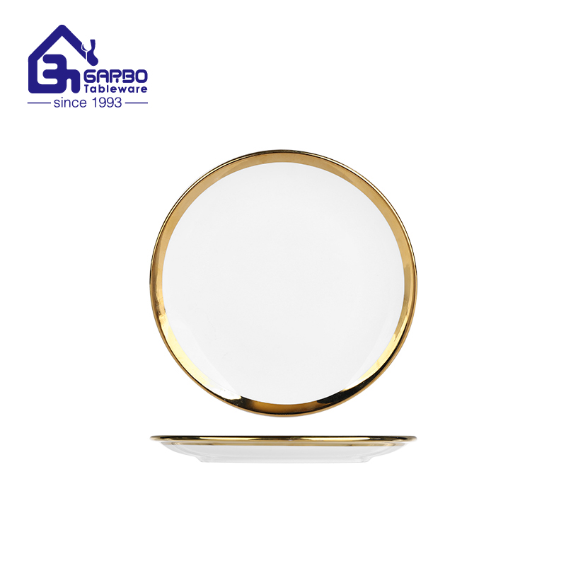 China manufacturer 8 inch elegant gold rim ceramic flat side plate