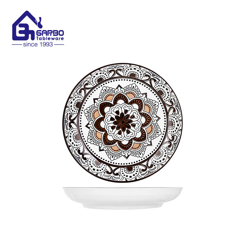 8.15 inch decorative elegant and artistic ceramic plate with intricate mandala-like design