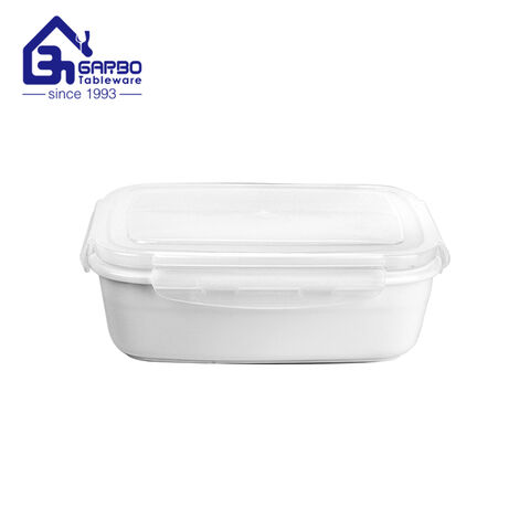 Three-piece ceramic lunch box set with silicone ring lids porcelian food container sets. 