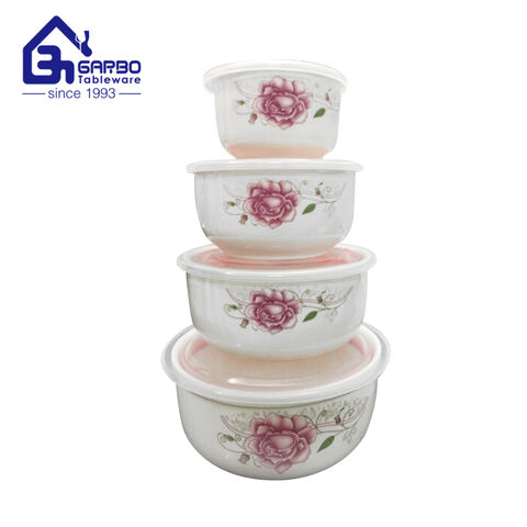 Three-piece ceramic lunch box set with silicone ring lids porcelian food container sets. 