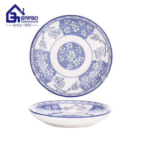 8 inch blue printing porcelain cereal plate