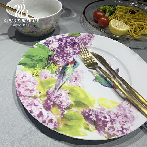 European design full decal new bone china dinnerware cake dish  ceramic flat plate custom dinner set