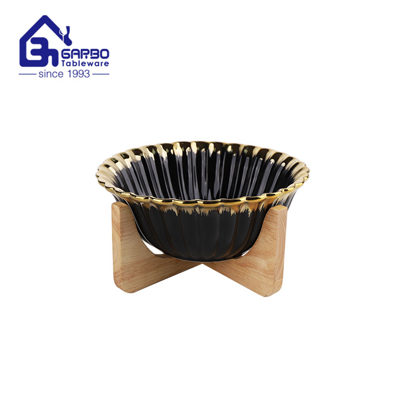 High end electric plated ceramic bowl with bamboo tray