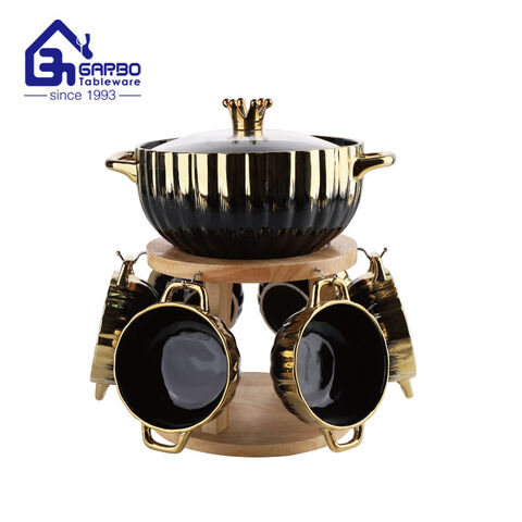 2PCS set porcelain bowl set with lid and bamboo holder