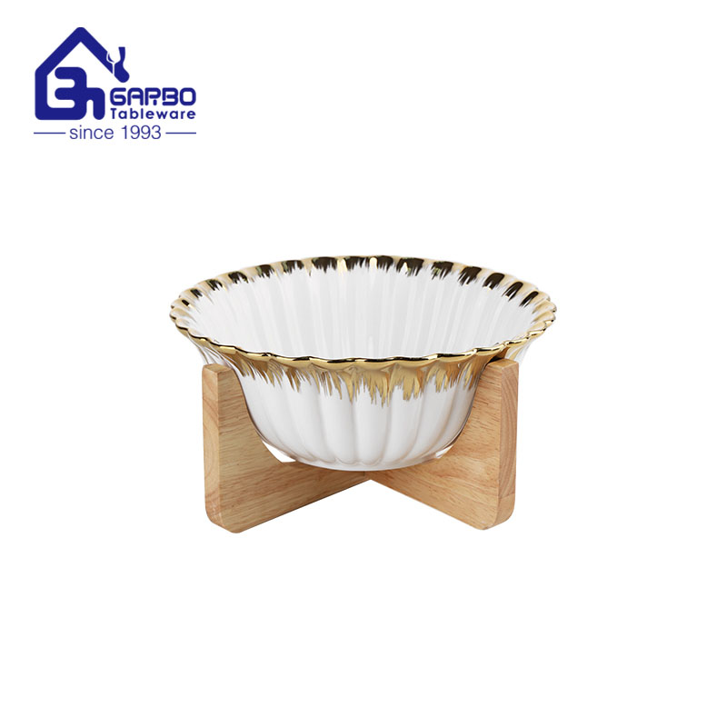 High end electric plated ceramic bowl with bamboo tray