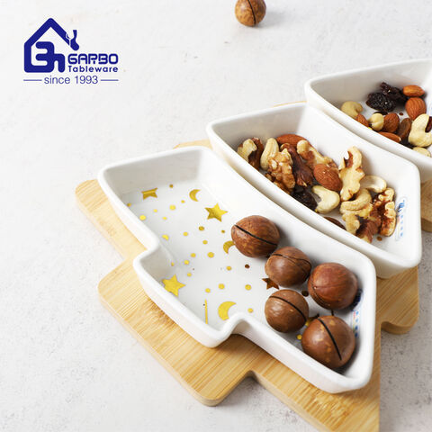 Branded logo golden star design porcelain platter ceramic dessert dish set porcelain serving dish 