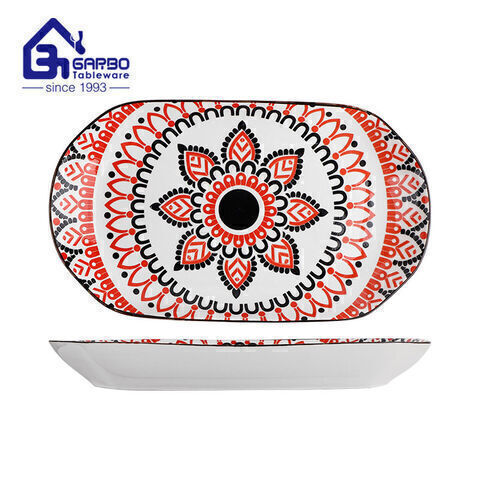 Black line 8 inches porcelain soup plate daily use round shaped ceramic plate hotel  side dish  