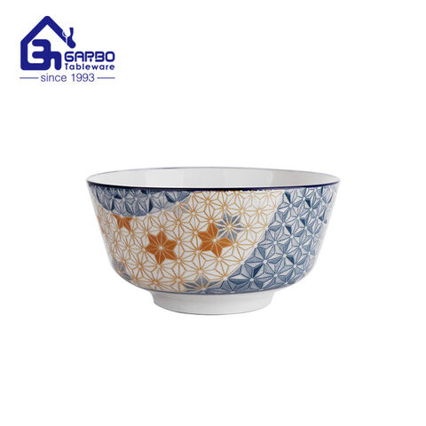 Restaurant grade 5inch printing design porcelain bowl with blue rim