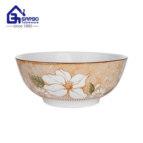 Factory wholesale 7.2 inch ceramic mixing Bowls printed flower 1000ml porcelain soup bowl