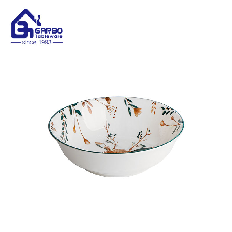 Colorful pattern ceramic big bowl  print porcelain soup bowls set for family kitchen dinnerware